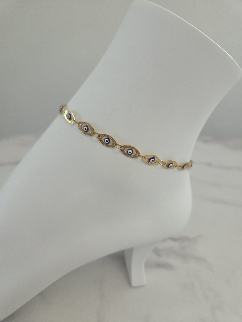 Gold Evil Eye Anklet Stainless Steel Turkish Eye Ankle Bracelet Link Chain - Picture 5 of 13